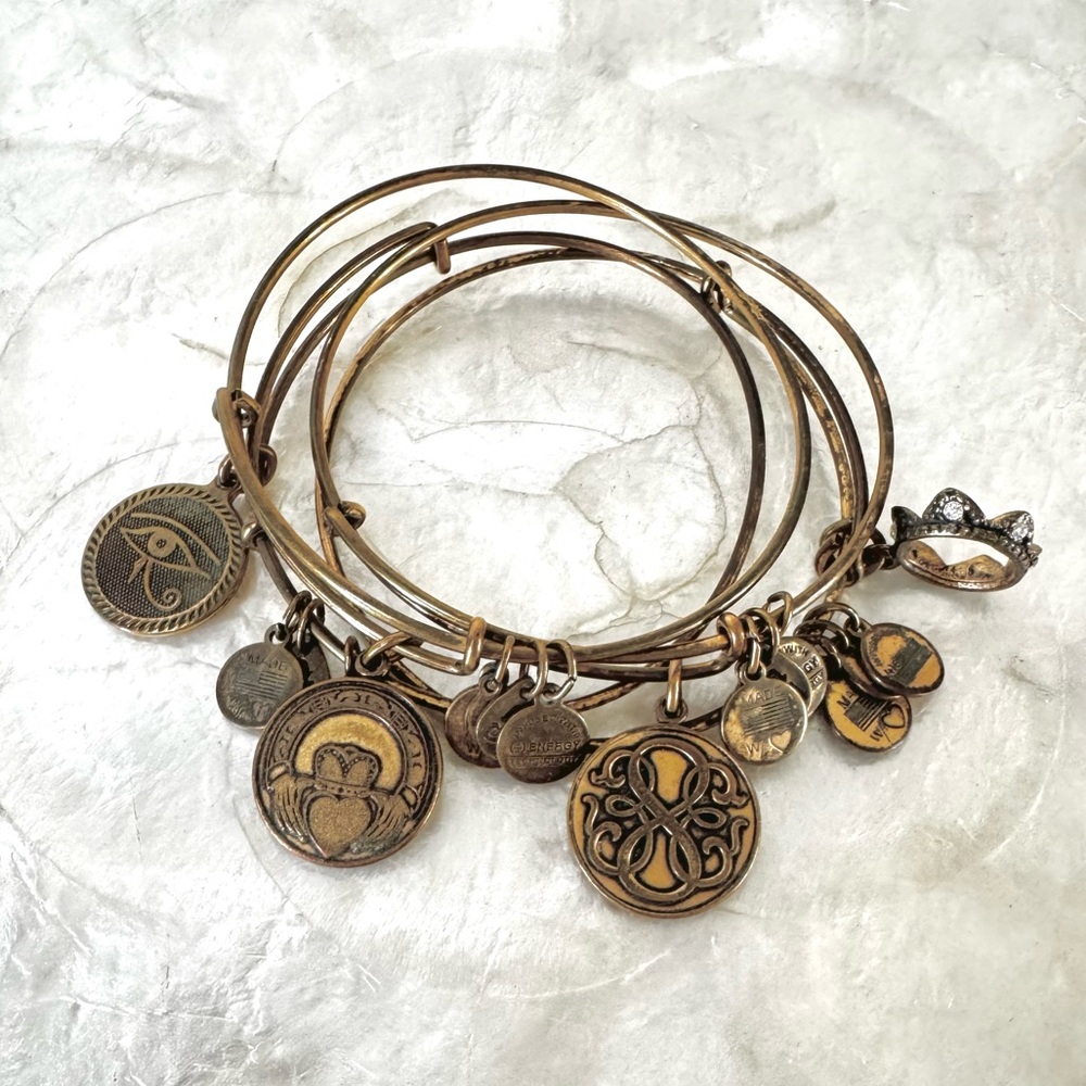 Alex and Ani Gold Charm Bangle Bracelets - Set of 4